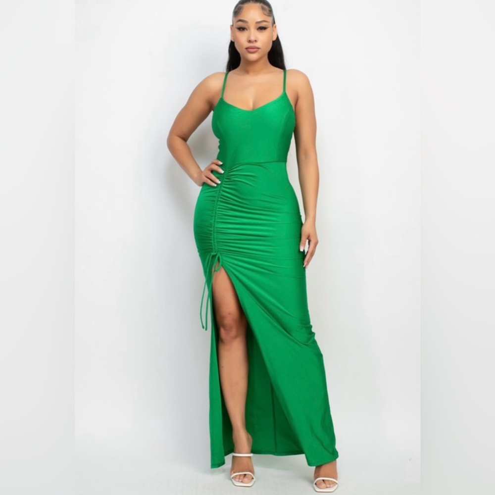 Side slit maxi ruched dress